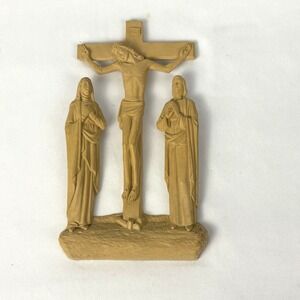 Vintage 7" Crucifix Scene Cross Jesus Wall Hanging 60s Catholic Plastic Catholic